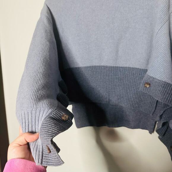 Cedric Charlier Blue Ombré Wool Button Styled Turtleneck Sweater size 4 - Picture 5 of 10